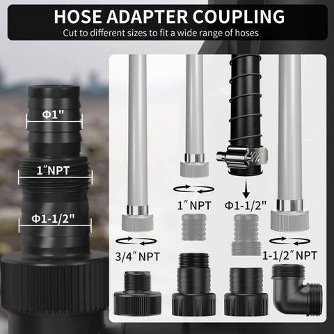 Hose adapter coupling for 1.6HP Submersible Sump Pump With Float Switch 6000GPH High Flow Water Removal For Pool