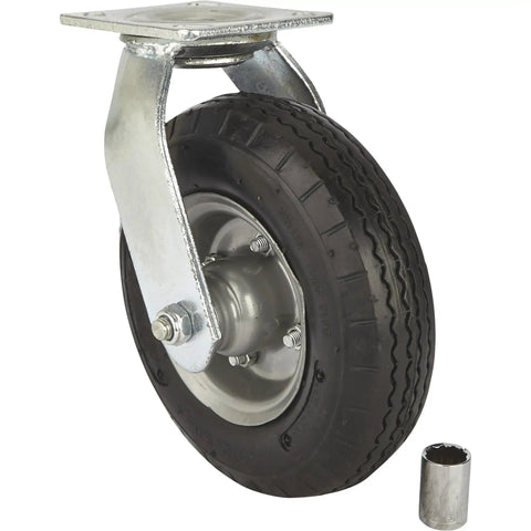 Badass 8 Inch Swivel Caster Wheel With Flat Free Rubber Foam Core And Deep Sawtooth Tread Built Tough For Heavy Utility Gear Rolling Smooth Up To 250 Lb Capacity