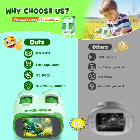 Kid Friendly 4K Handheld Microscope With 2.0 Inch Screen Rechargeable Camera Includes 6 Slides Game Changer For Indoor Outdoor Exploration Portable Science Toy For Ages 3 To 12 Easy To Use For Curious Young Explorers, comparison view