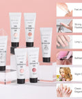 Six Neutral Colors Hema Free Poly Nail Gel Kit For Extension Nails Long Lasting Builder Gel Set 15ml tubes on display