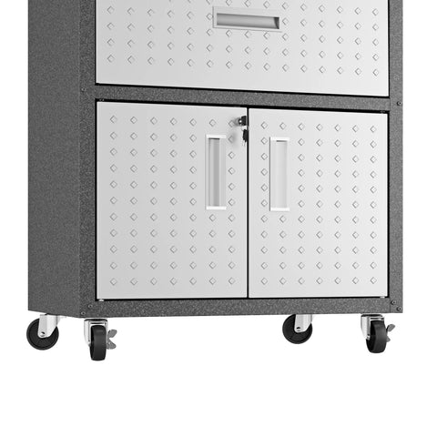 Fortress Mobile Garage Storage Cabinet On Wheels With Full Extension Drawer And Adjustable Shelves In Durable Stainless Steel