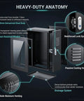 Rock Solid Commercial Grade Wall Mount EV Charger Enclosure Featuring Clear Front Window For Quick Meter Reads And Hella Tough Mechanical Lock Against Vandalism with impact-resistant window and lock system.