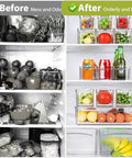 10 Pack Refrigerator Pantry Organizer Bins With Lids To Keep Your Snacks Chill And Food Stash Tidy showcased in fridge before and after