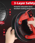 Hands holding Electric Vacuum Suction Cup Lifter With Auto Start Pump And LED Display Dual 3000mAh Batteries 440 Lb Max Load