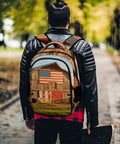 Person wearing Pasture Farm Print Backpack for Everyone, Unisex Large Capacity Daypack, Durable Polyester Travel School Bag