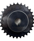 Front view of Beefed Up ANSI 35 Roller Chain Sprocket Type B Five Eighth Inch Bore Thirty Teeth Hardened 1045 Carbon Steel with Anti Rust Finish
