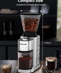 Conical Coffee Grinder For Home Use With 48 Grind Settings And Large Three Point Nine Ounce Capacity Stainless Steel Burr Mill 40 Second