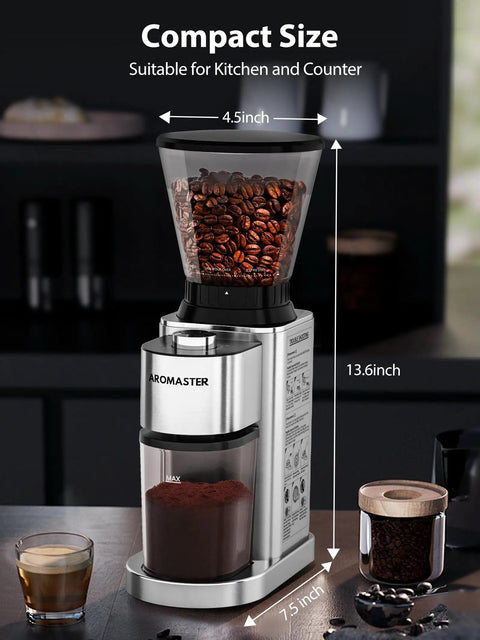 Conical Coffee Grinder For Home Use With 48 Grind Settings And Large Three Point Nine Ounce Capacity Stainless Steel Burr Mill 40 Second