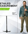 Detailed measurement of Forged Adze Pick And Mattock With 36 Inch Fiberglass Handle, 5 pound head next to 70.8in man wearing plaid shirt.