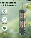 Backyard Ready Squirrel Proof Bird Feeder with 3 Port Design and Gravity Spring, metal build, hanging in garden under rain
