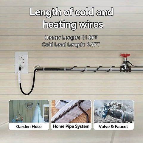 Plug In Pipe Heating Cable With Built In Thermostat For Outdoor Water Pipes No Fuss Anti Freeze Kit Self Regulating