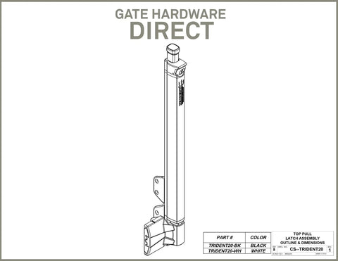 Technical drawing of Magnetic Pool Safety Gate Latch For 20 Inch Tall Black Gate, showing detailed latch assembly design.