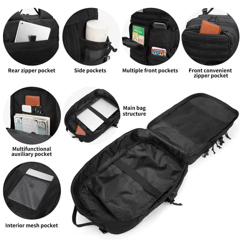 Rugged Tactical Backpack 25L 30L 35L 45L Waterproof Outdoor Daypack With Molle Gear And Multiple Pockets For Hiking Camping And Travel Black