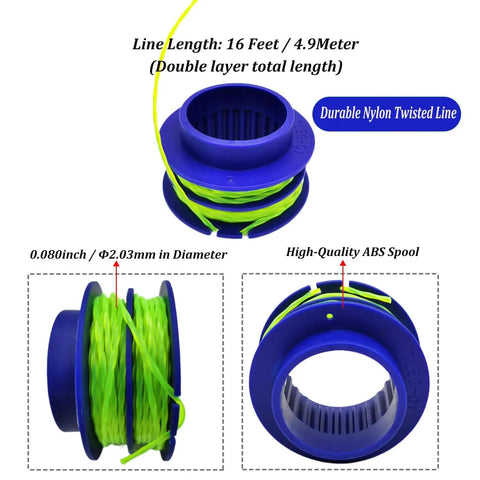 Dual Line Trimmer String Spool 0.080 Inch 16 Feet 3 Pack Built For Quick Replacements With Kobalt 24 Volt Max Weed Wacker
