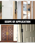 Image showing various door applications using 10 Pcs Two Inch Black Stainless Steel Small Door Hinges With Screws Kit For Doors Windows Cabinets Dollhouses Wooden Boxes Toolboxes And Furniture Projects Three Leaf Non Mortised Hinges.