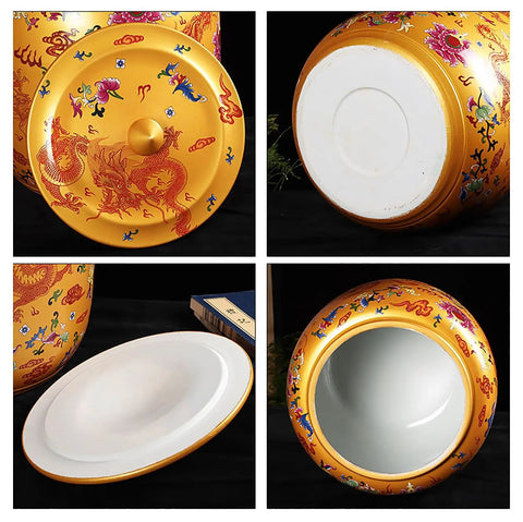 Handcrafted Ceramic Rice Jar With Lid For Kitchen Flour Storage, Glazed Grain Dispenser And Coffee Bean Canister, Solid Stoneware Pantry Vessel That Is An Absolute Game Changer, detailed view of colorful lid and inside.