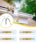 20ft Reach Telescopic Gutter Cleaning Tool With Garden Hose Attachment spraying water onto gutter littered with leaves.