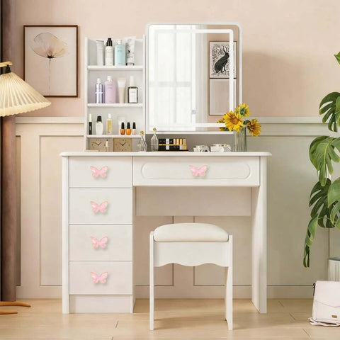Gold Cabinet Knobs Set For Dresser Drawers And Closets, Butterfly Shaped Brushed Bow Drawer Pulls on white vanity
