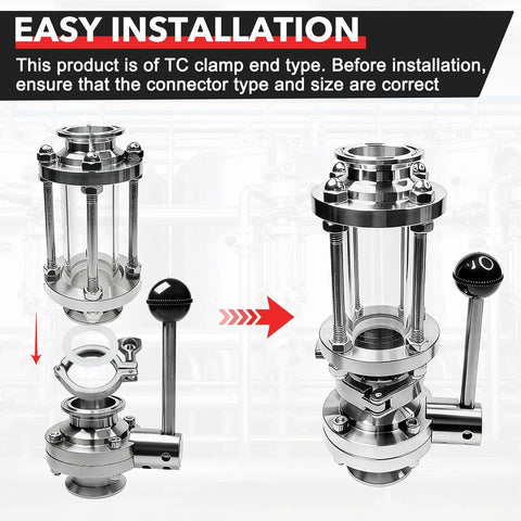 Two 2-inch heavy-duty stainless steel sanitary tri-clamp fittings with silicone gasket, left disassembled, right assembled.