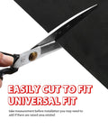 MOTUKA black suede headliner fabric with foam backing being cut with scissors