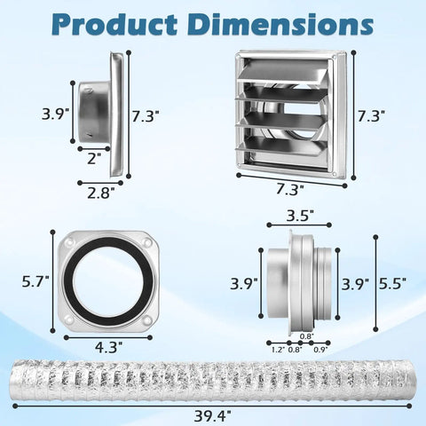 Product dimensions of Magnetic Dryer Vent Connector Kit With 4 Inch Quick Connect Hose, Airtight Seal, DV180 Magnetic Coupling.