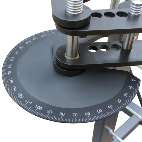 Pro Spec 10 Ton Air Hydraulic Tube Bender With 12 Inch Stroke showing detailed angle gauge for precise bending.