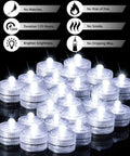 Submersible LED Tea Lights Set for Pond and Water Features, Battery Operated Underwater Lights, 24 Pack White on reflective surface