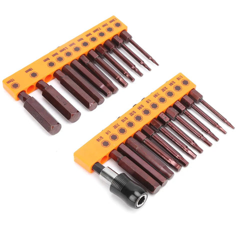 Awesome 23 Pc Screwdriver Bit Set With Hex S2 Steel Hardened Bits Perfect For Electric Drill Or Manual Jobs Plus 2 Headgears For Any Tough Hardware Repair Around The House, 23-piece hex bit set with holder