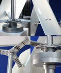 Close-up details of 6000W Wind Turbine Kit with low speed three blade generator and controller featuring durable nylon build.
