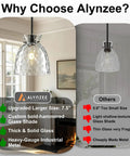 7.5" Black Hammered Glass Pendant Lights Kitchen Island Lighting 1 Pack E26 with thick glass shade and modern design.