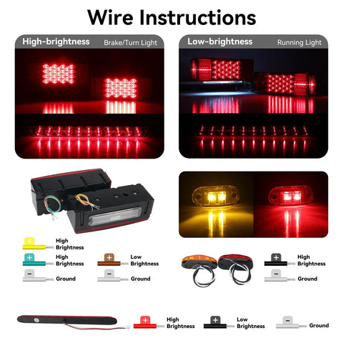 12V LED Trailer Light Kit For Boat And Utility Trailers IP67 Waterproof Rectangular Brake Stop Turn Lights Wiring Diagram