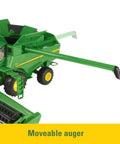 One Thirty Second Scale S780 Combine With Grain Head And 7290R Tractor Grain Cart Set for Kids Three Plus, with moveable auger