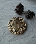 Hand Forged Alloy Katana Tsuba Guard For Samurai Swords 3.2 Inch Durable Iaido Accessory ornate fish pattern with pine cones