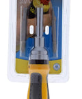 Pro Grade 9-In-1 Ratcheting Nut Driver And Screwdriver Set For Electricians in packaging, showing handle and bits