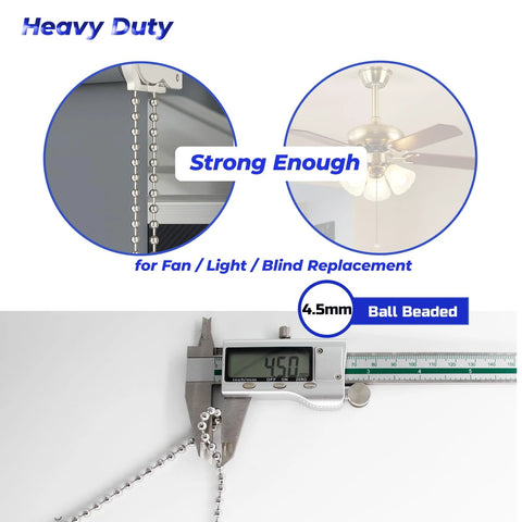 60 Ft Ball Bead Chain Size 10 In 304 Stainless Steel Heavy Duty Bead Chain with 20 Connectors for Fans and Lights