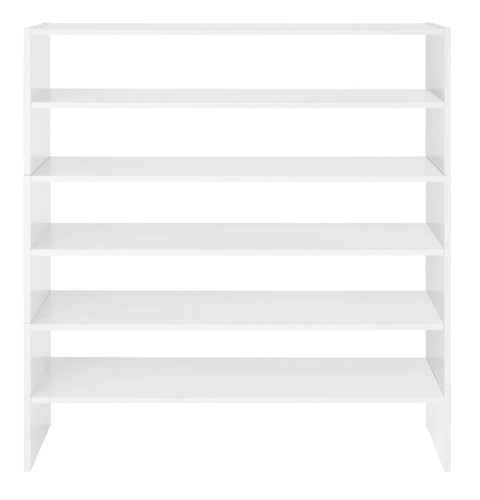 Extra Wide 31 Inch 2 Shelf Storage Organizer Shoe Rack Stackable for Closet White Finish Holds Up To Nine Pairs of Shoes Modern Design and Space Saving Solution