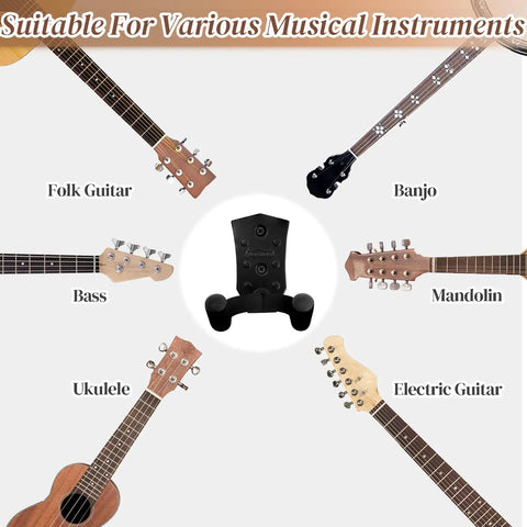 Sturdy Three Pack Black Metal Guitar Wall Mounts With Anti Slip V Shape Cradles And Rotatable Yokes. Hang Your Axe Securely Without Slippage. Ultimate Baddass Gear Rack For Acoustic Electric Bass Banjo Players Demanding Rock Solid Daily Storage