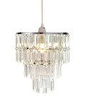 Plug In Modern Crystal Pendant Chandelier Light With Faux Crystal Drops, 10.25 W X 11.5 H, On Off Switch, 16.4 Ft Clear Hanging Cord