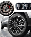 Step Up Your Daily Ride With These Heavy Duty Black Metal Skull Car Wheel Center Caps, 2.2 inch hub cover on stylish rims.