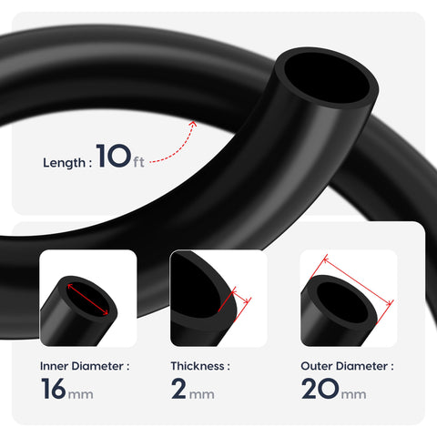 Silicone Vacuum Hose Five Eighth Inch ID Sixteen Millimeter 10 Ft Long High Temp 100 PSI Engine Automotive Vacuum Line Tubing Durable Black