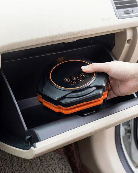150 PSI Portable Tire Inflator Air Compressor. 4X Faster Inflation For Cars And Bikes. Dual Digital Display, Auto Shut-Off, And Bright LED Light. Compact Handheld Pump With 12V DC Car Plug. Fast Precise Air Flow At 35L Min Max Pressure.