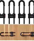 Four Pack Heavy Duty U Shape Cabinet Locks With Adjustable Password Latches in black for securing cabinets and fridges.