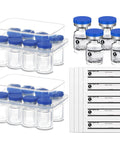 Threlaco 20-pack 1ml sterile empty glass vials with blue caps; includes 20 label stickers.