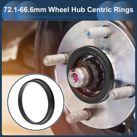Lock It Down With These Badass 72.1mm To 66.6mm Wheel Hub Centric Rings Black Polycarbonate Shock Absorbing Hubrings Universal Fit Cars Trucks Suvs RV 4 Pack on wheel hub.