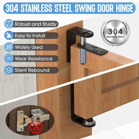 Heavy Duty Self Closing Saloon Door Hinges 304 Stainless Steel installed on wooden door showing pivot mechanism