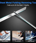 Image showing 15.25 Inch Sheet Metal Bender Hand Tool For Roofing And HVAC Projects Bends Up To 24 Gauge Steel with usage examples.