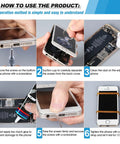 Instructions for using Phone Screen Repair Glue Kit With 50ml Black Adhesive And Disassembly Tools for phone repair.