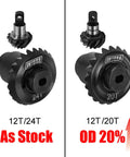 Beefed Up 12/24T Steel Alloy Stock Gear Set And 12/20T Overdrive Helical Gear Kit for 1/24 Scale RC Cars, showing gear teeth detail