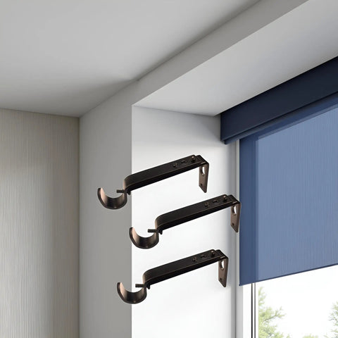 Heavy Duty Curtain Rod Holders Adjustable Brackets For Seven Eighths Inch Rods Set Of Three Black Finish With Secure Screws