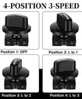 DIY Ready 4 Position Rotary Switch With Knob Replacement For Fans And Small Appliances, 125V To 250V, 3 Speed Settings Plus Off, Durable Universal Speed Selector Switch Pack Of 2, front view